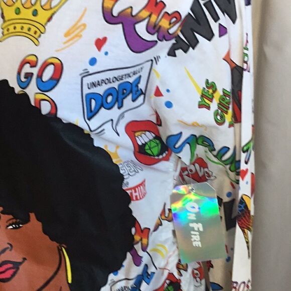 NWT ON FIRE lg sleeve tee graphic tee white DUR150 - Picture 7 of 12